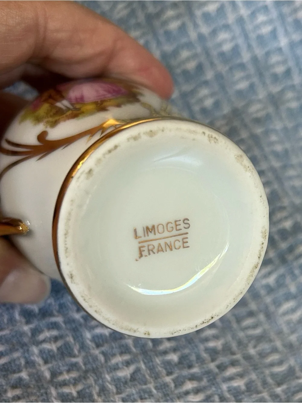 Limoges White Porcelain Vase with Gold Trim and Romantic Scene